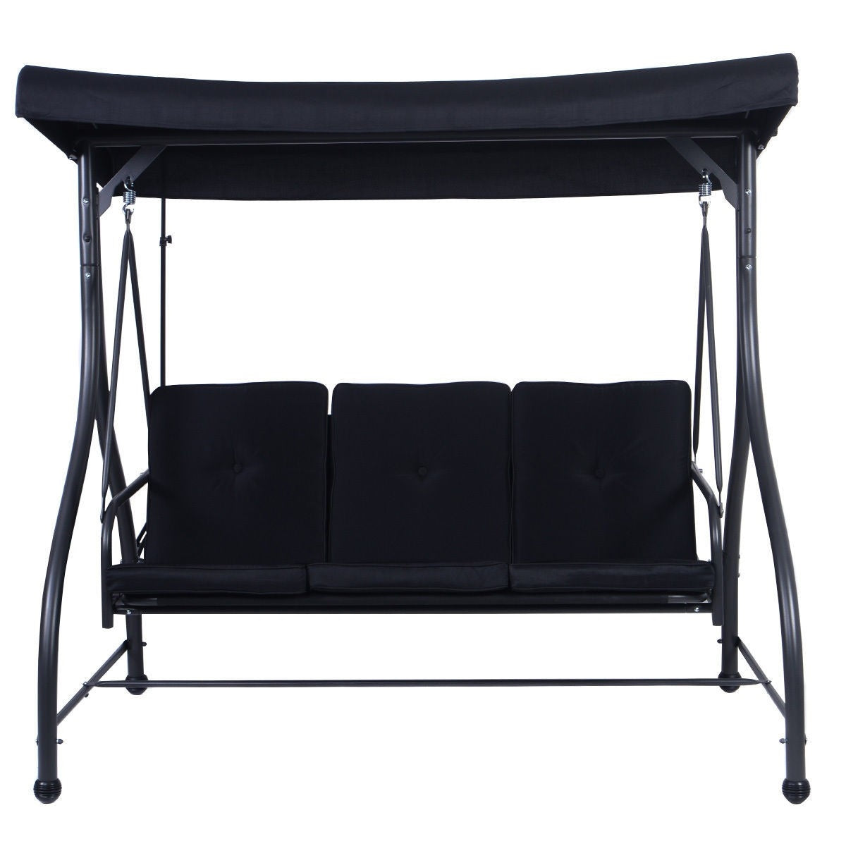 Black 3-Seat Cushioned Patio Swing with Adjustable Canopy