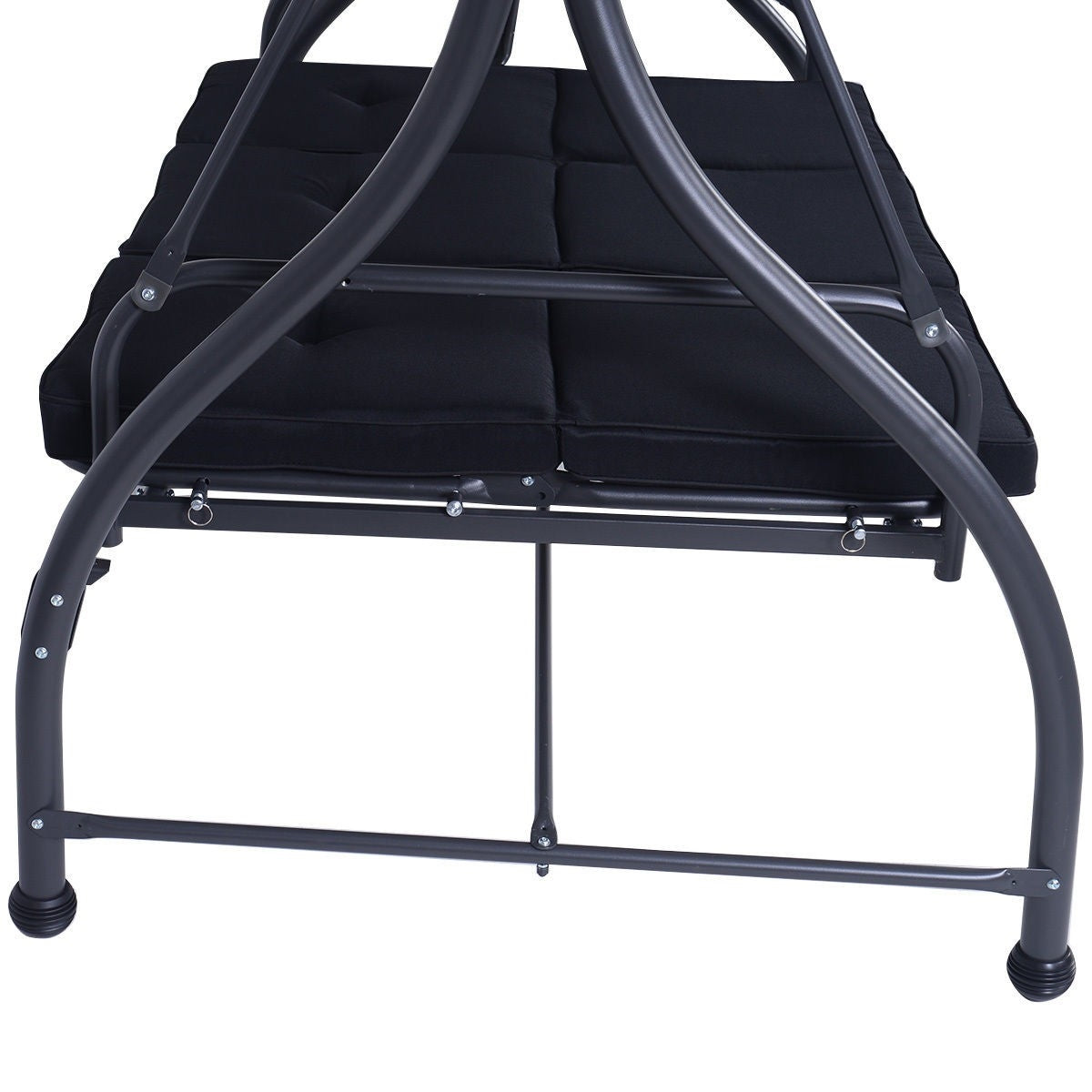 Black 3-Seat Cushioned Patio Swing with Adjustable Canopy