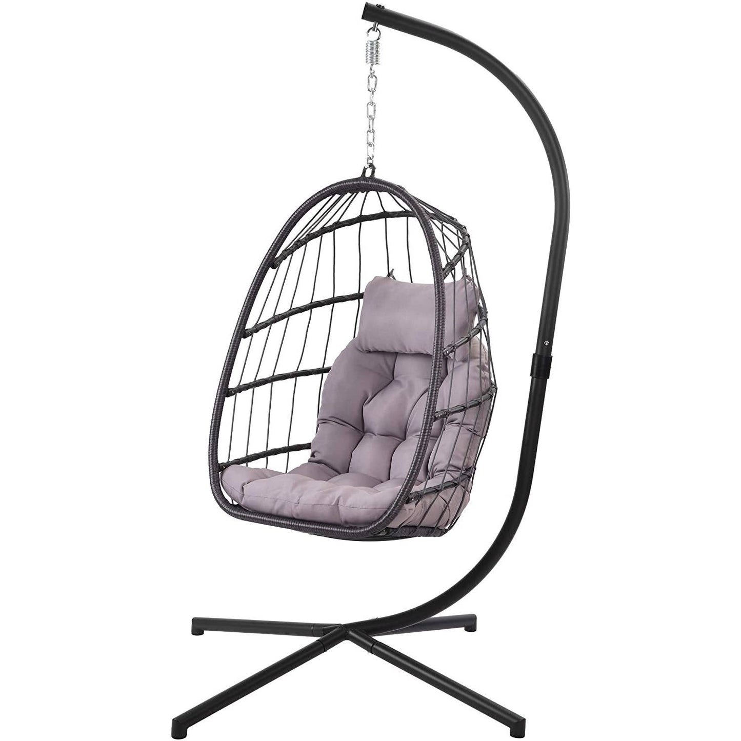 Grey Wicker Rattan Egg Swing Chair with Aluminum Frame – Indoor/Outdoor