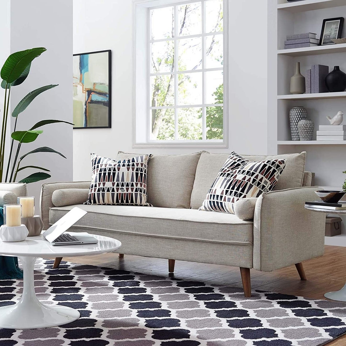 Harper Beige Upholstered Mid-Century Modern Sofa